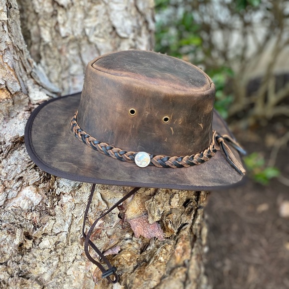 Genuine Leather Brown Distressed  Hat  All sizes  (S to 2XL) Available main image 5